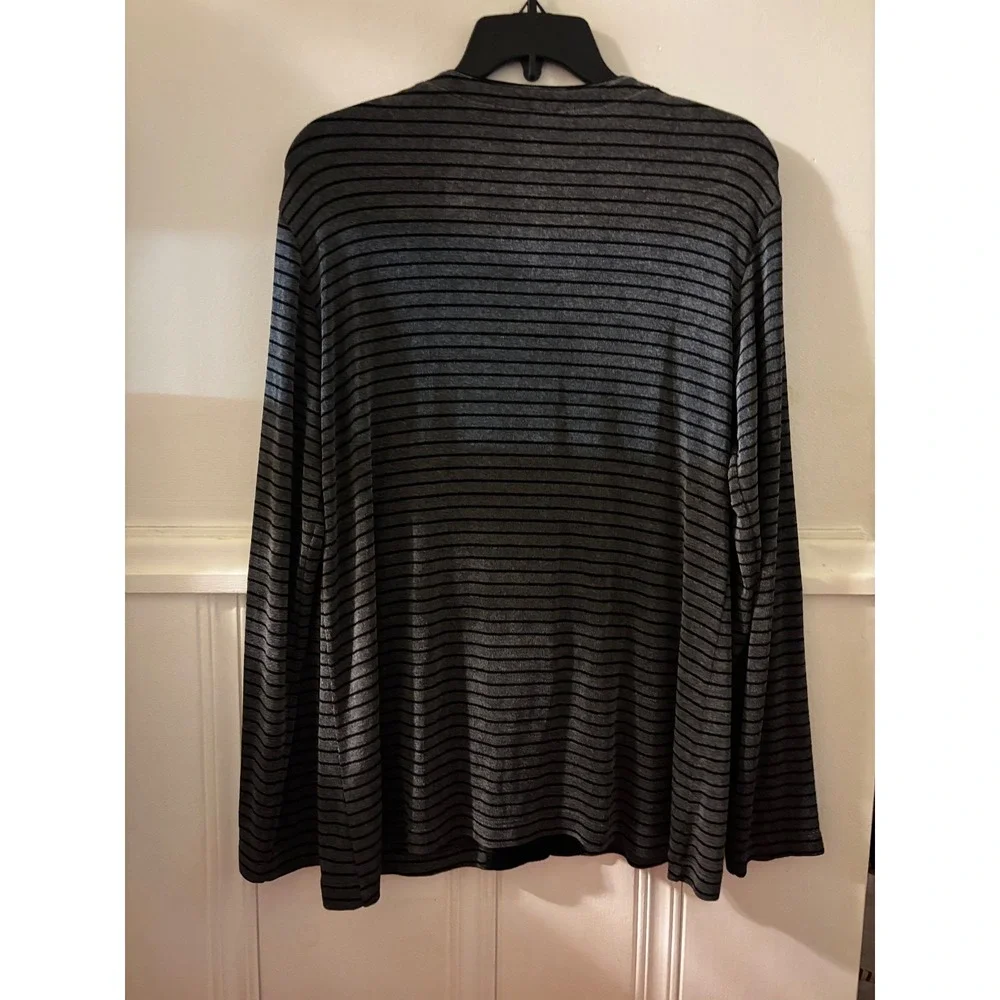 Chico's Womens Cardigan Size 1 Small Gray Black Striped Button Front Long Sleeve